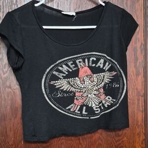 American All Star Black Crop Top with Eagle Design
